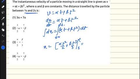 The instantaneous velocity of a particle moving in straight line is given by v=Alpha+beta t^2, where