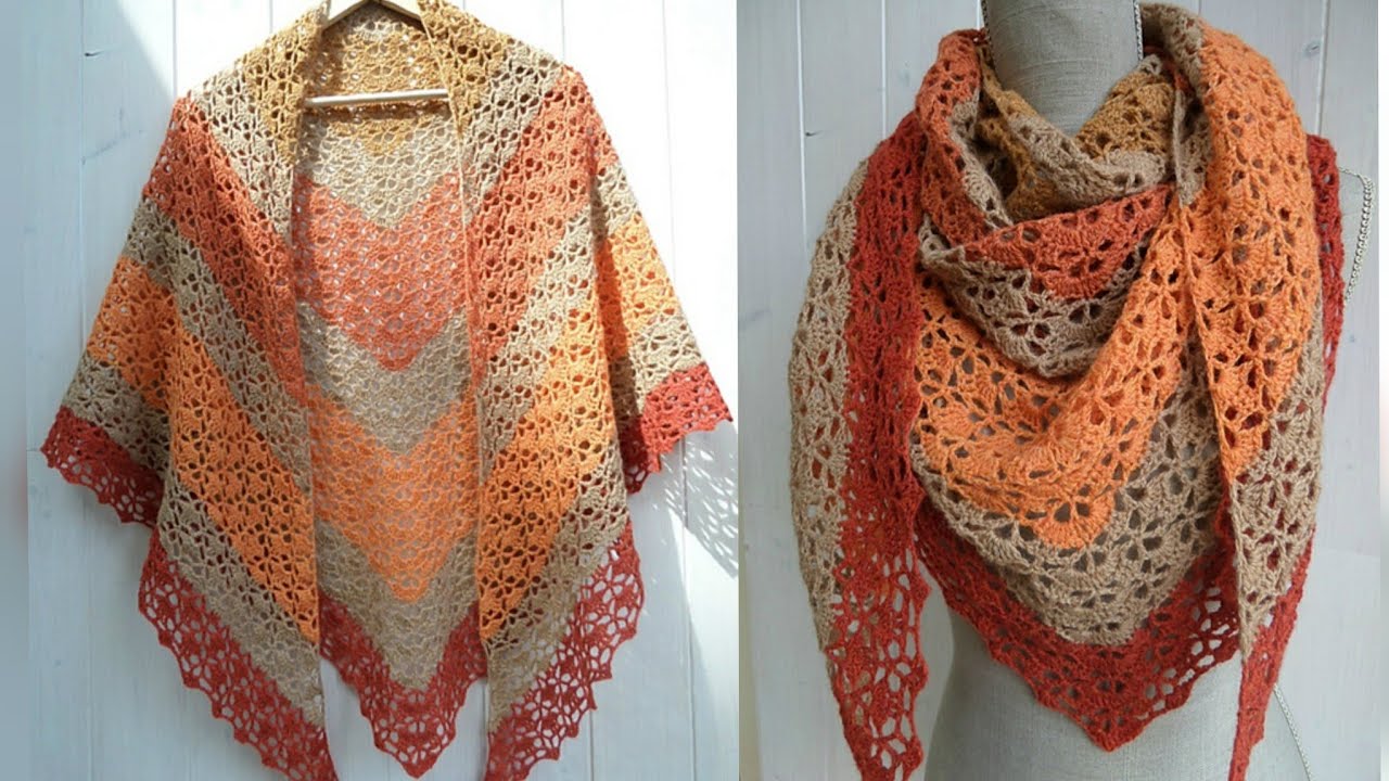 شال كروشيه مثلث سهل وسريع/crochet shawl