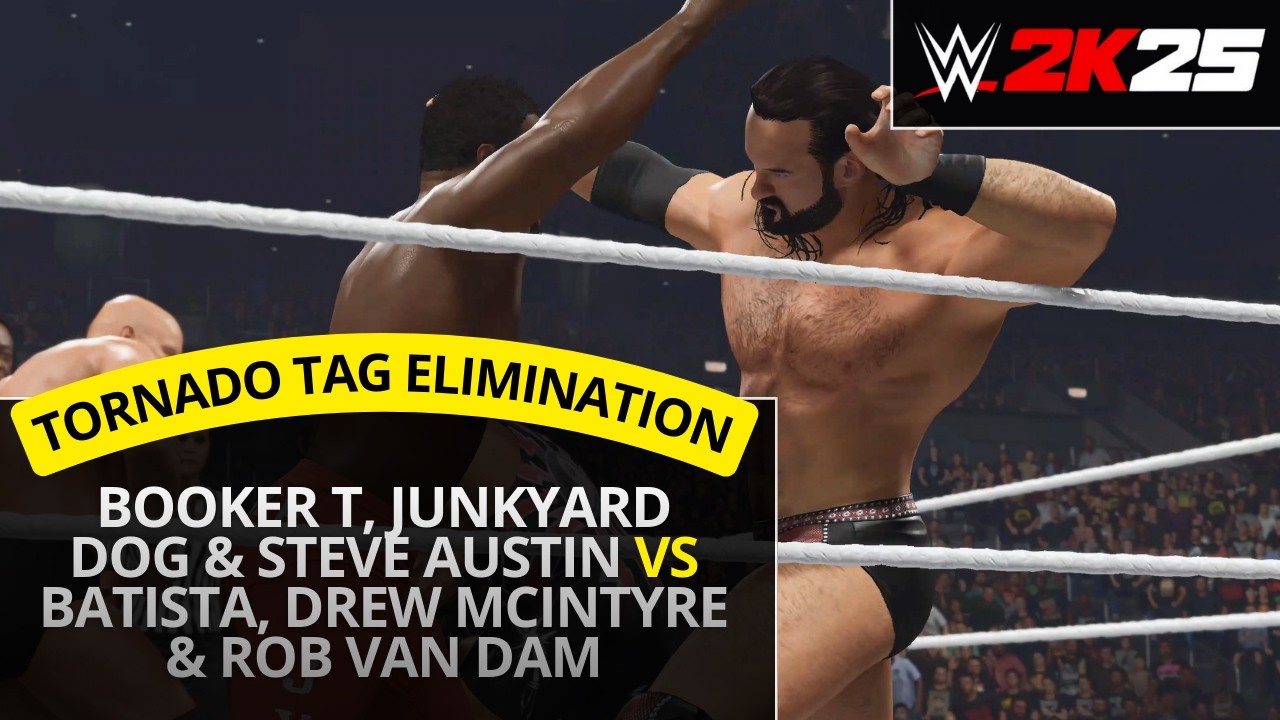 WWE 2K25 – Booker T, JYD & Steve Austin vs Batista, Drew McIntyre & RVD (Tornado Tag Elimination)