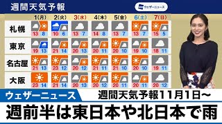 週間天気予報 11月スタートの週前半は東日本や北日本で雨 Youtube
