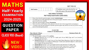 💯Math Question Paper Half Yearly Exam 2024-25 | Dav Math Class 8 Mid Term Examination | Dav Class 8