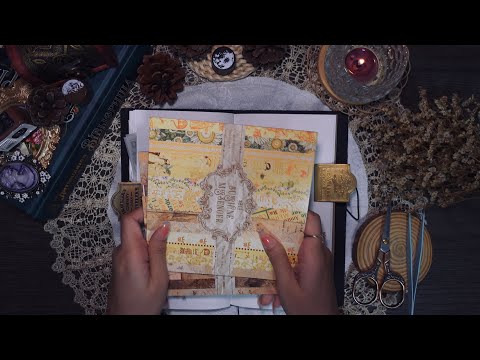 ASMR | Decorating my Vintage Diary | Autumn and Sunset theme | paper sound | scrapbooking