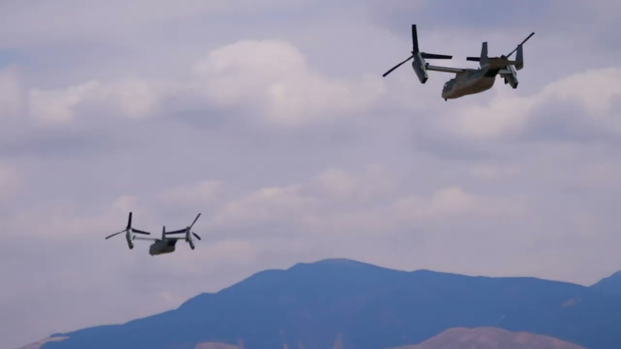 日米V-22・MV-22オスプレイタンデム飛行。日米共同訓練（アイアン