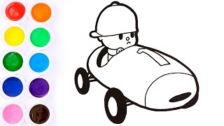 Dibuja y Pinta a Pocoyo En Su Carro - Dibujos Para Niños / FunKeep