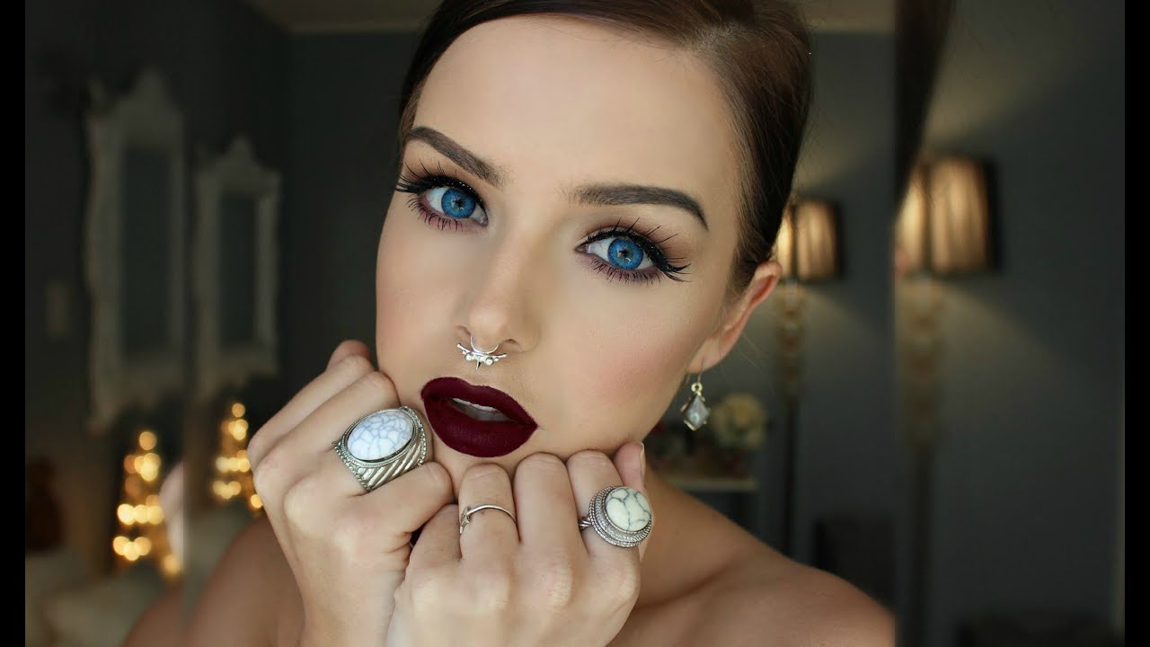 Dark Plum Lips Glittered Winged Liner Makeup Tutorial YouTube