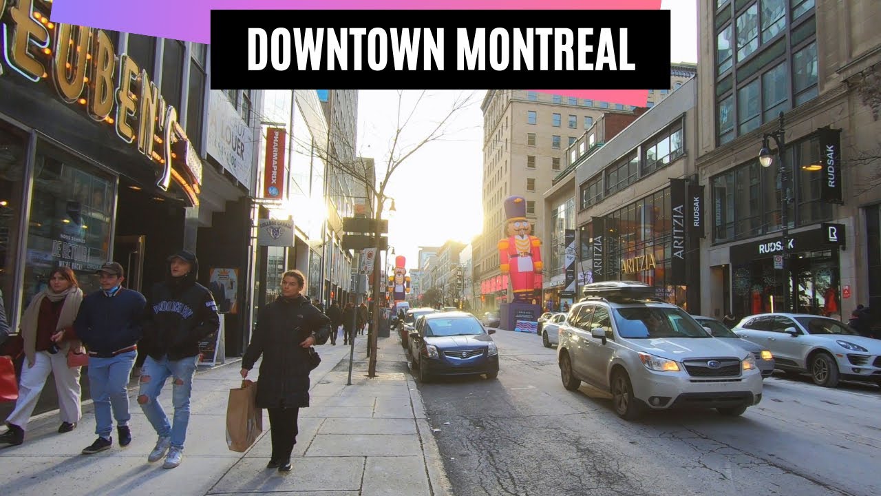 Evening Walk on the Popular Streets in Downtown Montreal / Sainte-Catherine Street West