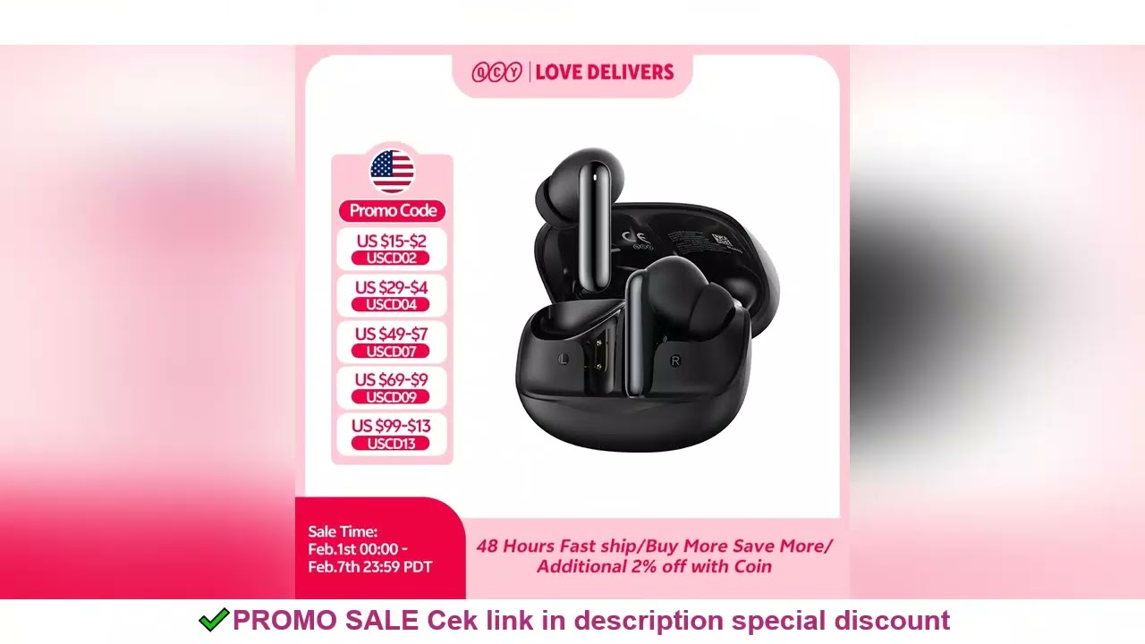 QCY Melobuds N50 ANC Bluetooth 5.4 Wireless Earphones Active Noise Cancellation 6 Mics Clear Call Ea