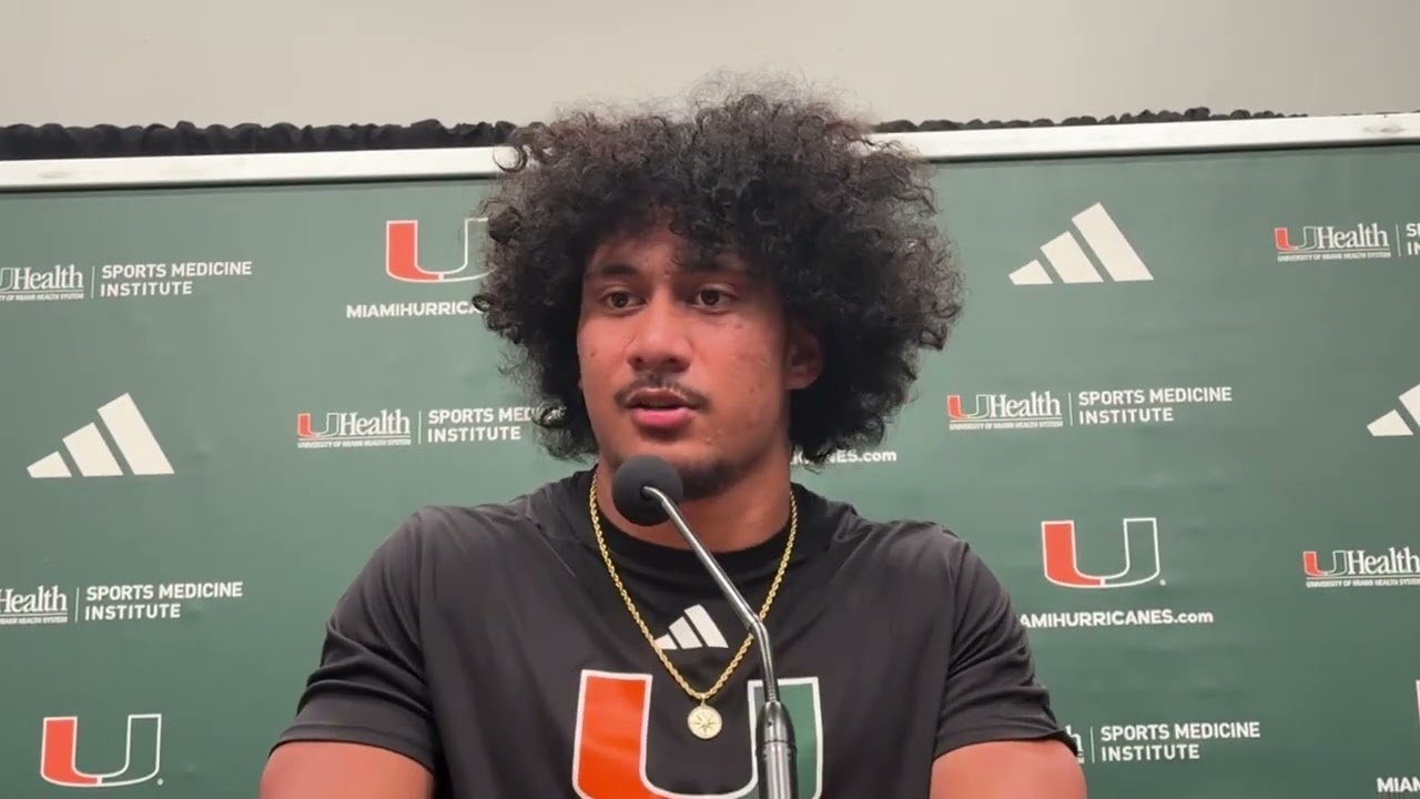 ⁣Miami Hurricanes LB Francisco Mauigoa post-Virginia Tech