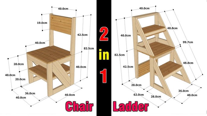 Como hacer una SILLA ESCALERA de madera paso a paso -   Hacer  escalera de madera, Estantes de paletas de madera, Bancos plegables de  madera