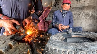 How to Vulcanized Sidewall Damage Truck Tyre || Repairing a Truck Tire || Restoration of Truck Tires