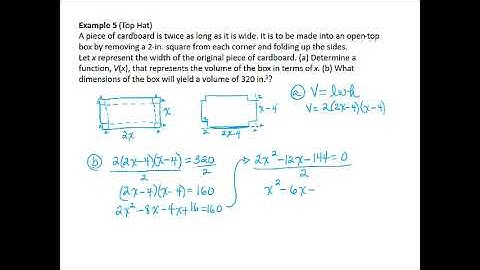 Application of Quadratic Functions - Volume of a Box