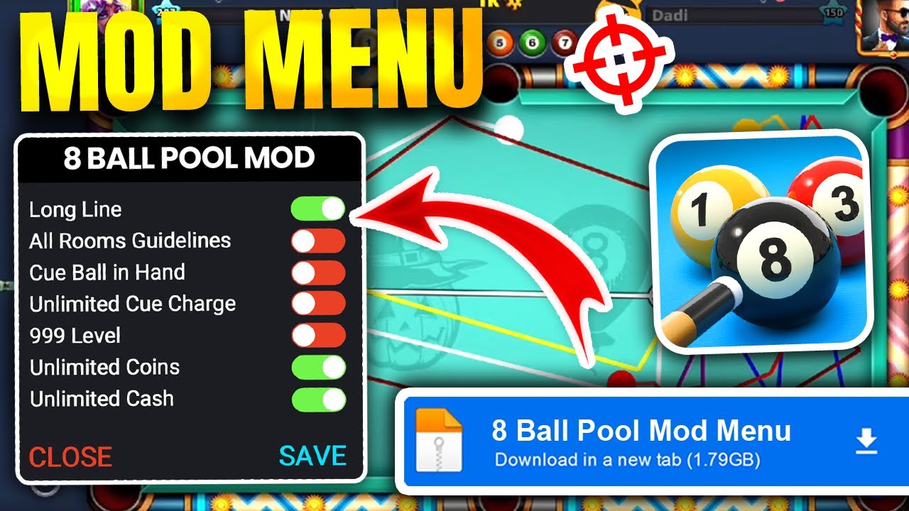 🔴 8 BALL POOL MOD MENU 🎱 Líneas Largas, MegaPower,
