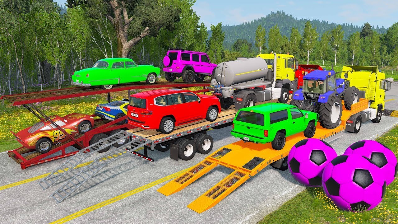 Flatbed Truck Mcqueen | Transportation with Truck - Pothole vs Car #9 - BeamNG.Drive