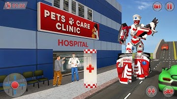 Ambulance Robot Car Transform Game 2020: Battle Mode flying ambulance - Android Gameplay