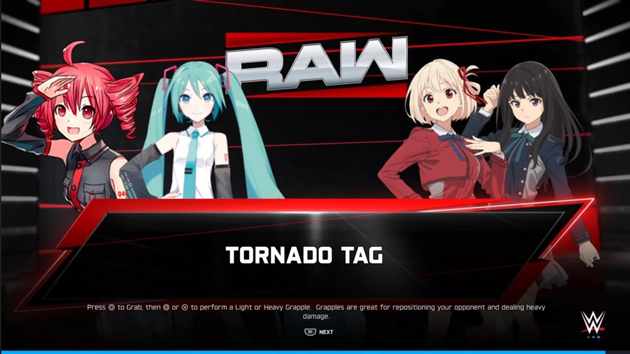 Hatsune Miku and Kasane Teto vs Chisato Nishikigi and Takina Inoue Tornado Tag Match (WWE 2k25)