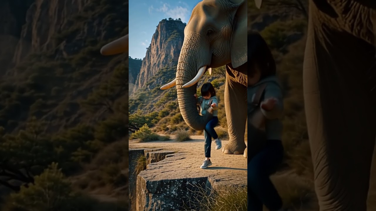 cute elephant saves girl from falling off cliff