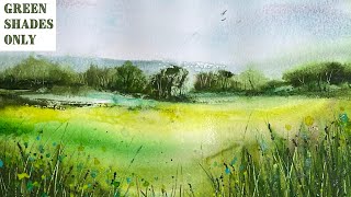 How To Create A Watercolor Landscape Using ONLY Green Paint!