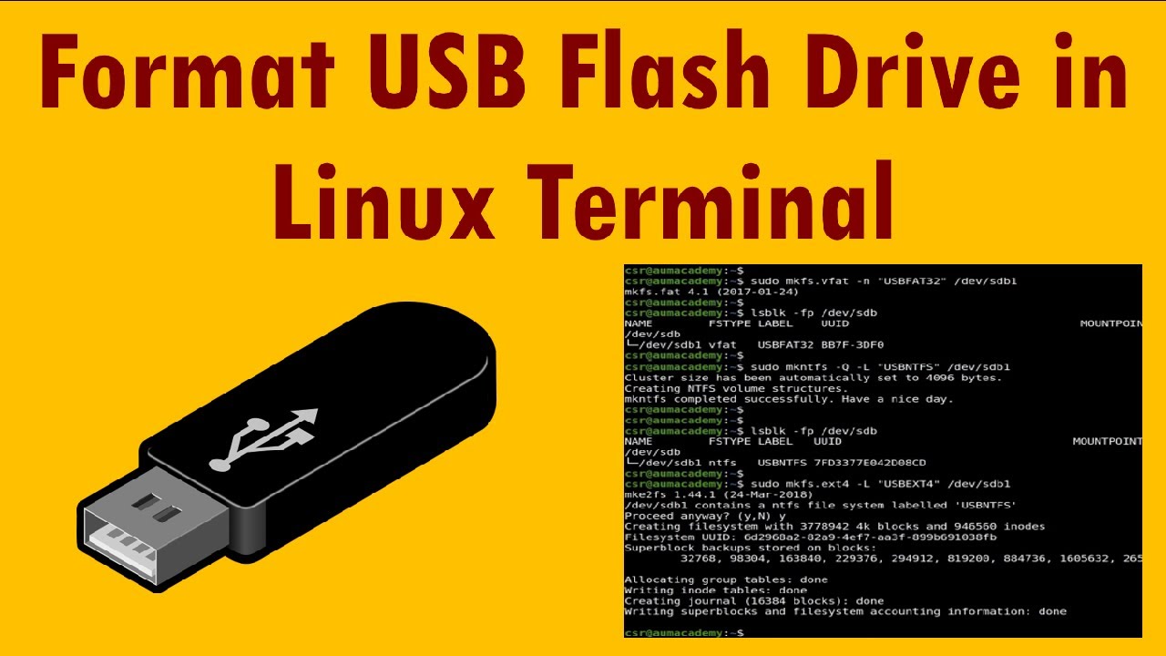 How to Format USB Flash Drive in Linux for (FAT32, NTFS) and Linux (EXT4) - YouTube