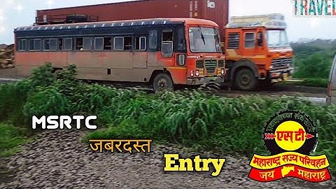 Msrtc  Bus Overtake On  Risky Road contraction area