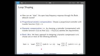 Lecture 12 - Control Systems(ETH Zurich, Autumn 2017)