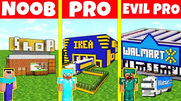 Minecraft Battle: NOOB vs PRO vs EVIL PRO: SHOP BUILD BASE CHALLENGE / Minecraft Animation HOUSE