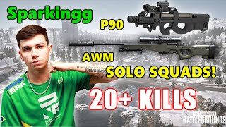 Sparkingg - 20+ KILLS (2.5K Damage) - AWM + P90 - SOLO SQUADS! - PUBG