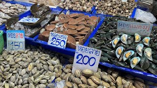 Рынок морепродуктов на севере Паттайи Кальмары крабы рыба мидии устрицы