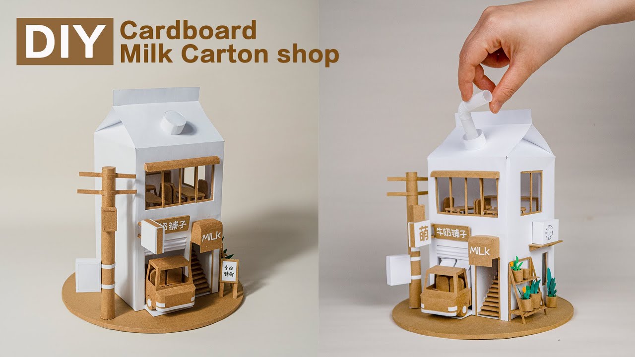 DIY cardboard milk carton shop tutorial template free download YouTube