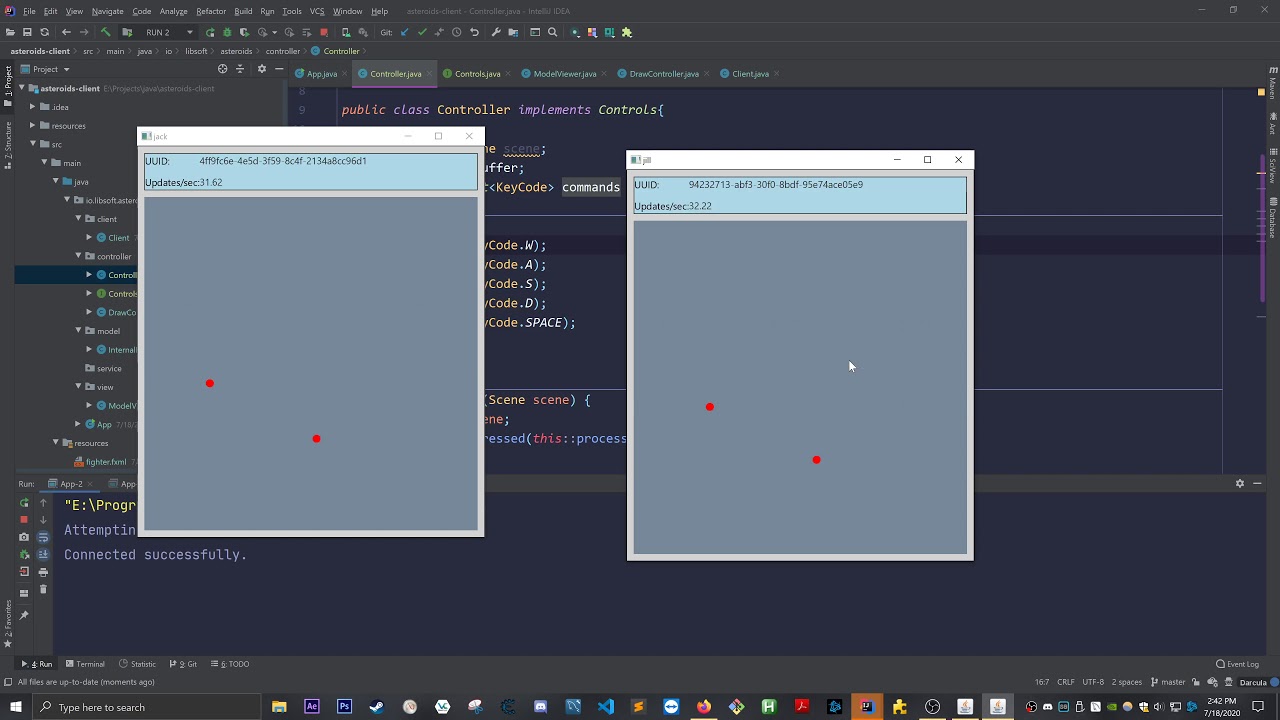 Java sim demo using TCP/IP sockets to communicate state and controls ...