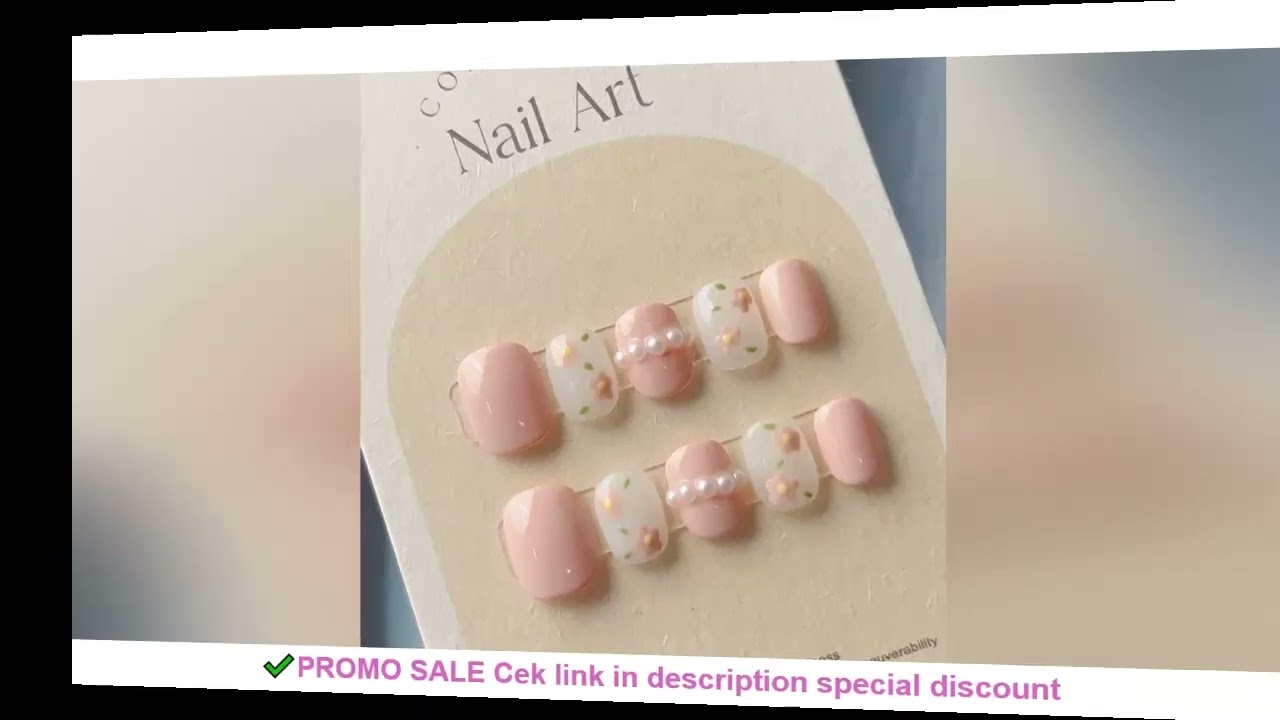 10Pcs Cute Handmade Press On Nails Full Cover Pearls Design Short Round Head False Nails Artificial