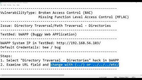 bWAPP - Broken Access Control - Directory Traversal or Path Traversal : Directories - BAC - MFLAC