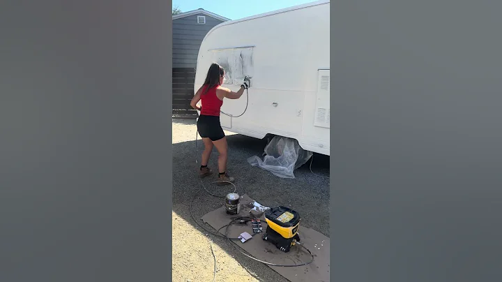Exterior Paint job pf this vintage camper renovation is done! #diy #rvrenovation #camper