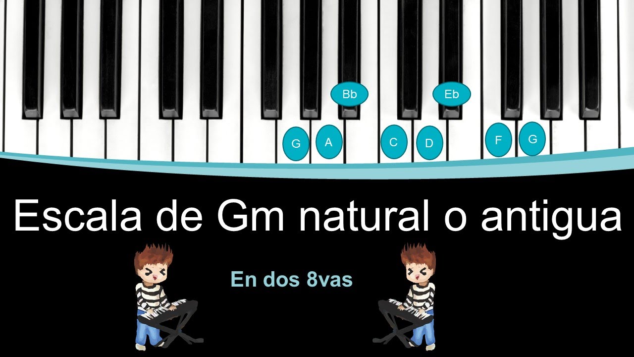 Escala de Sol menor "Gm" natural o antigua para piano con