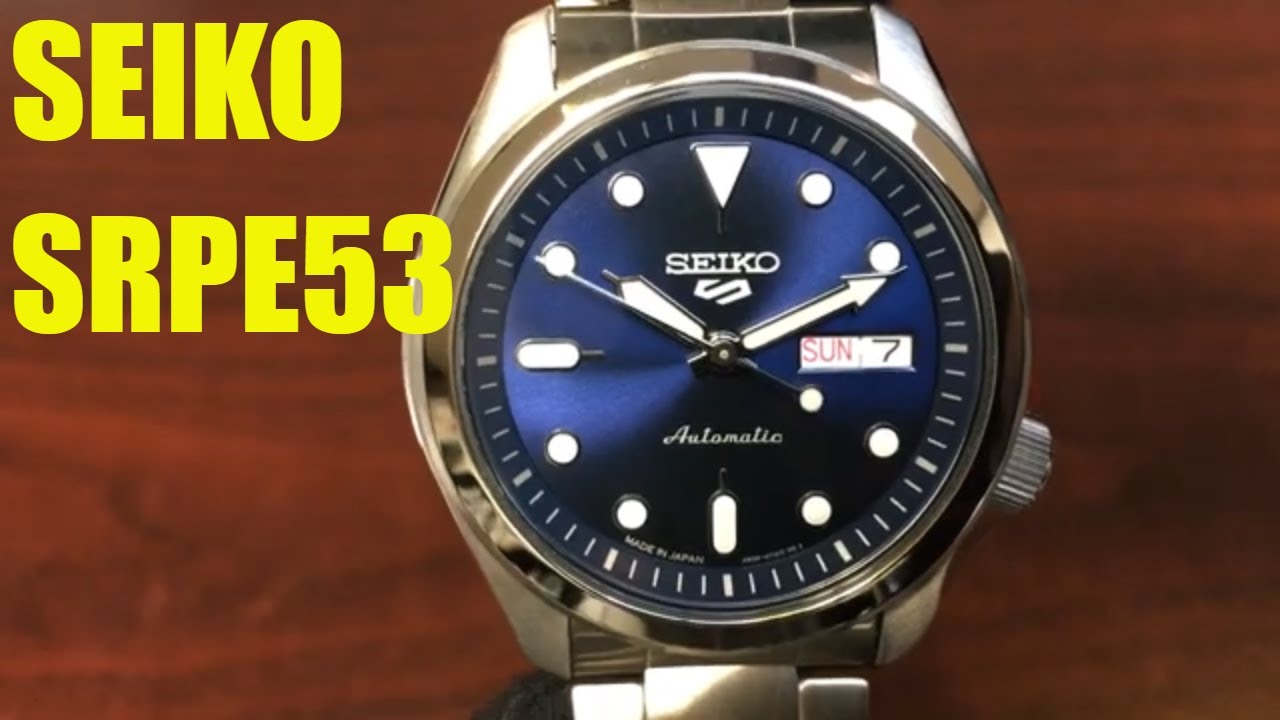 Seiko 5 Automatic Stainless Steel Blue Dial Watch SRPE53K1 SRPE53 - YouTube