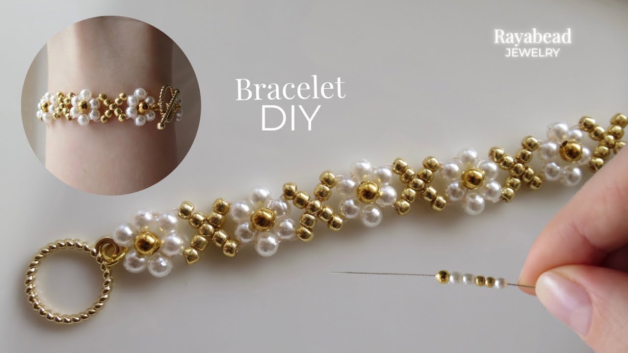 DIY Flower Pearl Bracelet 🌼 Beaded Jewelry Tutorial - YouTube