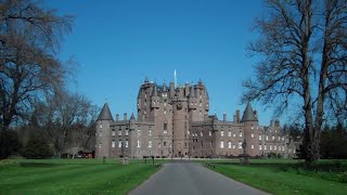 Spring Road Trip Drive With Bagpipes Music On History Visit To Glamis Castle Scotland