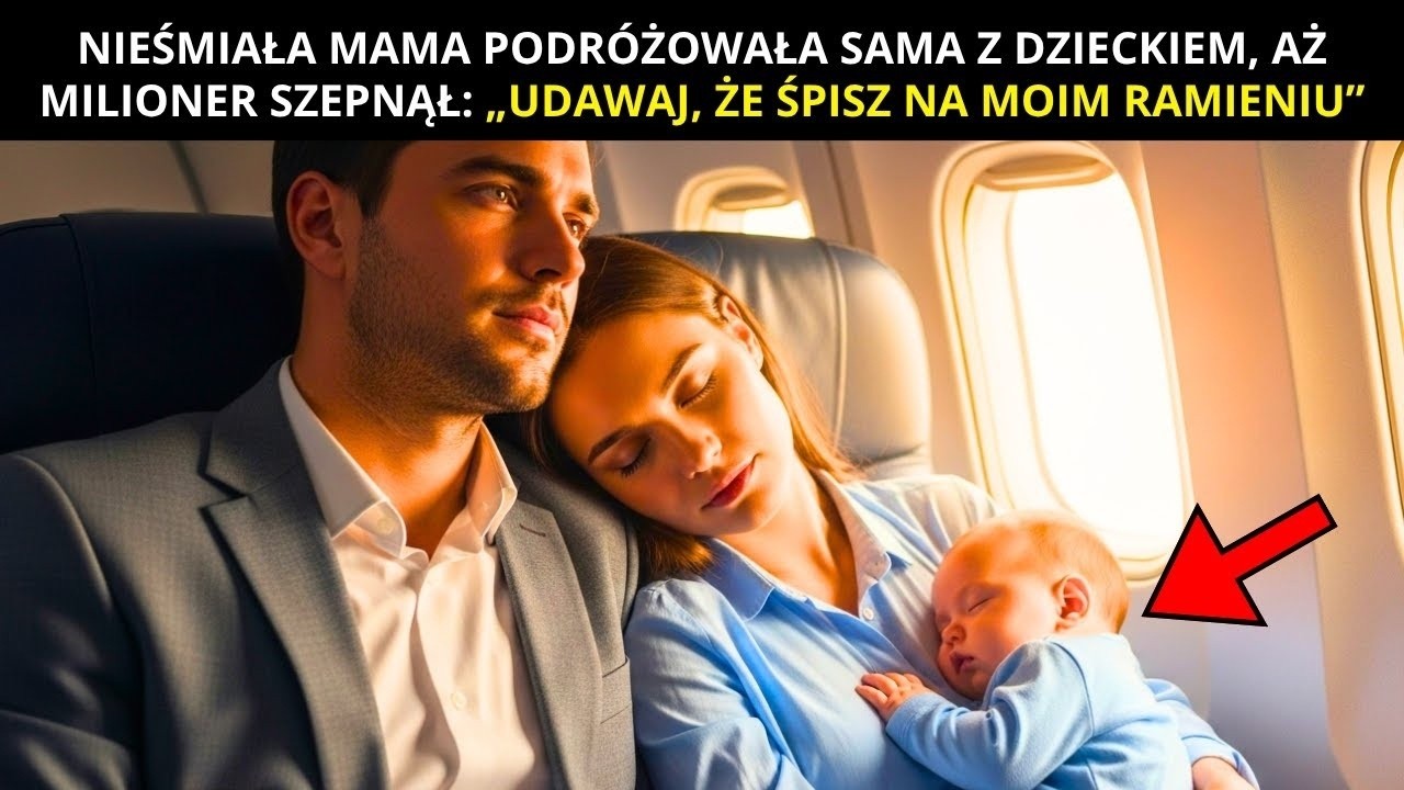 NIEŚMIAŁA MAMA PODRÓŻOWAŁA Z DZIECKIEM SAMOLOTEM… AŻ MILIONER SZEPNĄŁ „UDAWAJ, ŻE ŚPISZ NA MOIM...