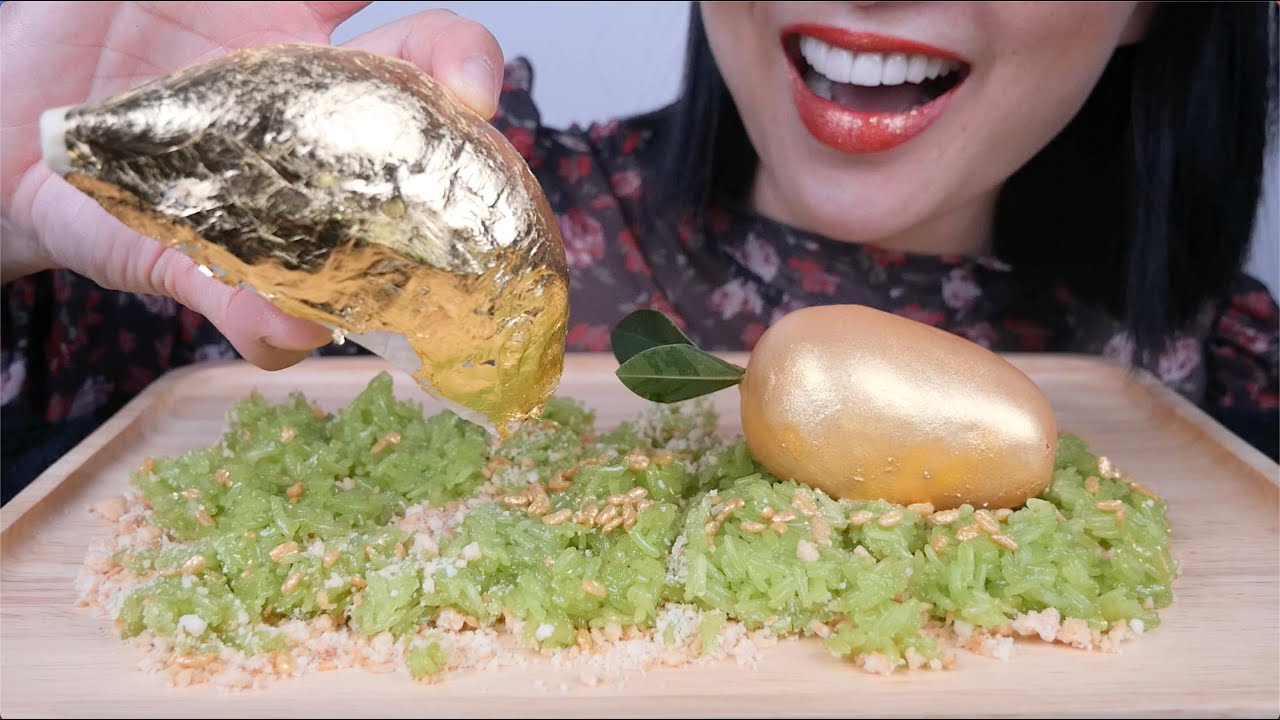 GOLD DURIAN MANGO STICKY RICE DESSERT (ASMR EATING SOUNDS) LIGHT WHISPERS | SAS-ASMR
