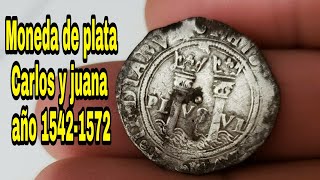 Espectacular hallazgo! moneda de plata de 1 real carlos y juana año 1542-1742