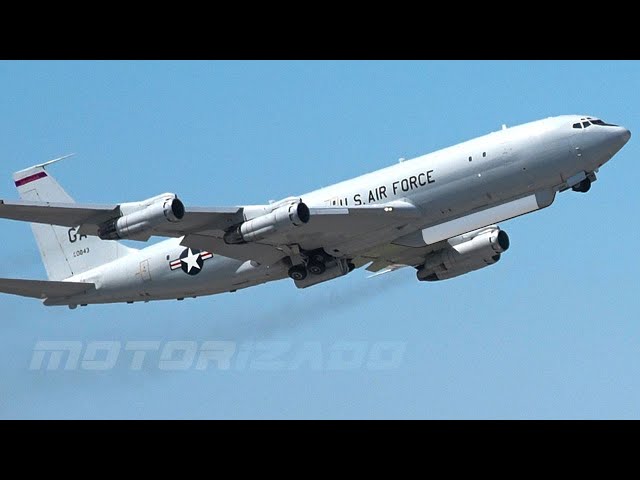 Powerful US Aircraft E-8C Joint STARS Take Off U.S. Air Force 