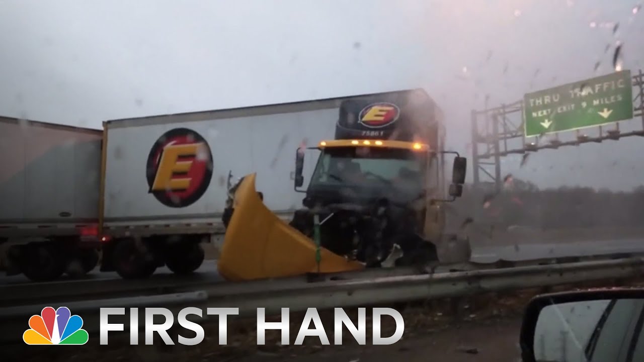 Raw Truck Jumps Highway Barrier And Collides With Car NBC News YouTube
