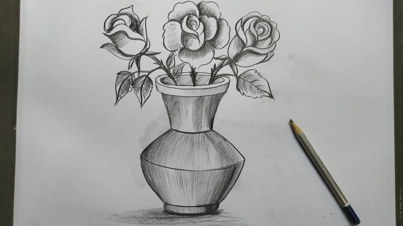 Flowers in a Vase Drawing Easy Step by Step with a Pencil