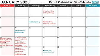 January 2025 Calendar with Holidays and Observances (All) #calendar #january #holiday thumbnail