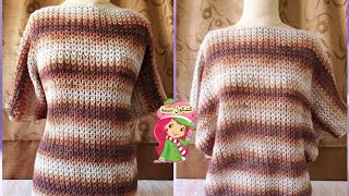 بلوزة كروشيه قطعة واحدة لكل المقاسات #كشكول_بسمة How to crochet batwings blouse