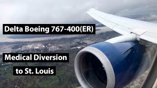 Delta Boeing 767-400(ER) MEDICAL DIVERSION Landing in St. Louis (DL 1273 || JFK-SFO || N831MH)