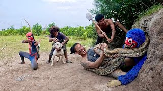 Great War, Spider-Man Squad With Pitbull D0G, Confronting Hungry Monsters To Save Young Man.