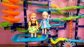 Marble Run ! Elsa and Anna toddlers  light up stacking building blocks  playdate