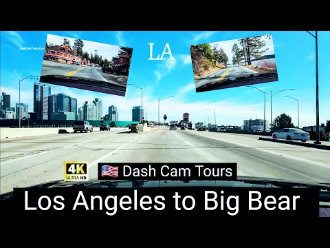 Road Trip from Los Angeles to Big Bear Lake Ski Resort, full Circle around the Lake and Village - 4K