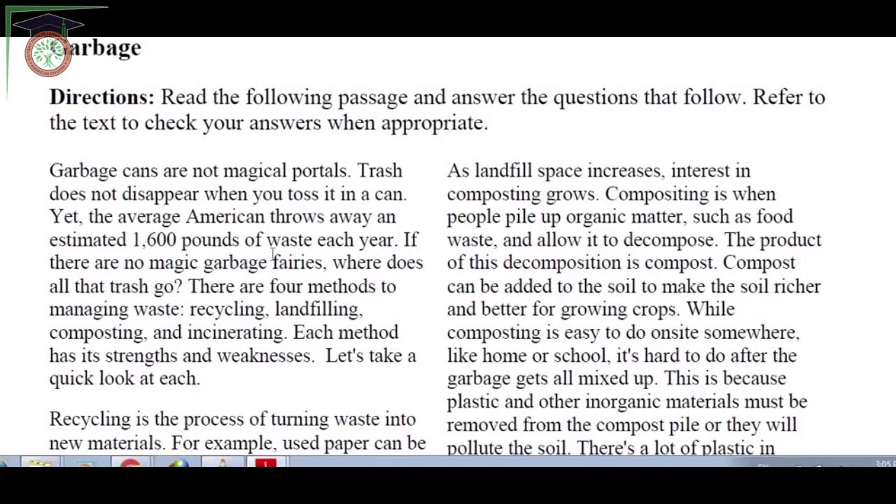 Nonfiction Reading Test Garbage Grade 7 Mr Gamal Youtube