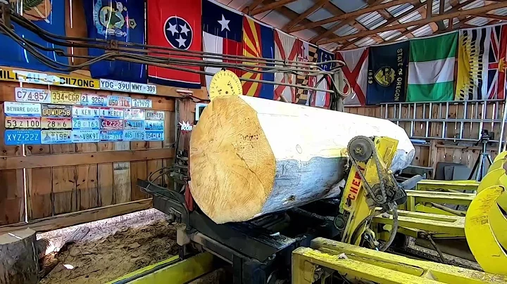sawing the biggest pine log ever on this sawmill &...